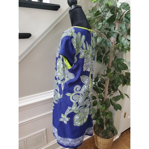 Luxology Womens Blue Floral Polyester V-Neck Short Sleeve Knee Length Dress 14 - Picture 5 of 13